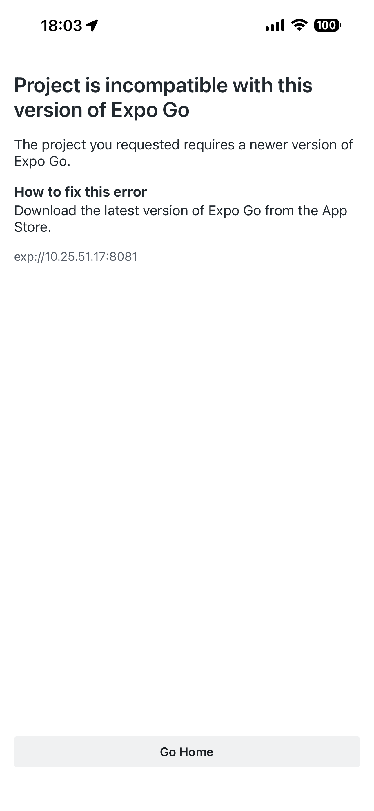 Expo Go SDK 版本说明截图
